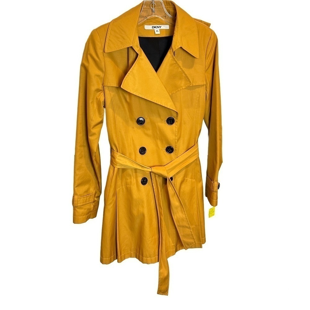 DKNY Trending Mustard‎ Yellow Hooded Trench Coat XS